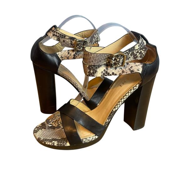M. Gemi The Nebbia Black Reptile Strap Heeled Sandal Leather Size 9 - Picture 2 of 9